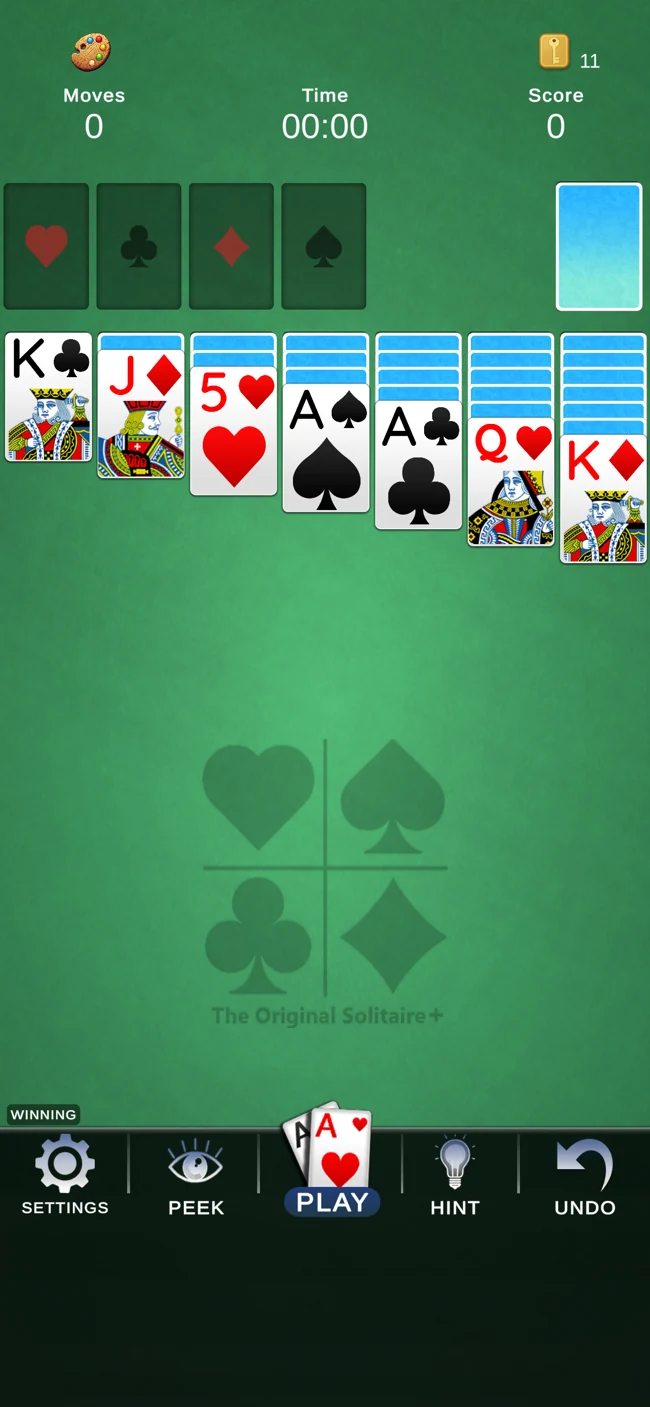 Classic Klondike on The Original Solitaire+ green table.